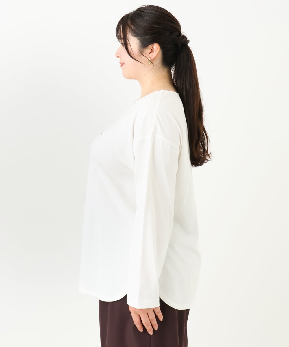 OLKLV17059 eur3(エウルキューブ) 【大きいサイズ】ドロップショルダーコットン長袖Tシャツ ホワイト(90)