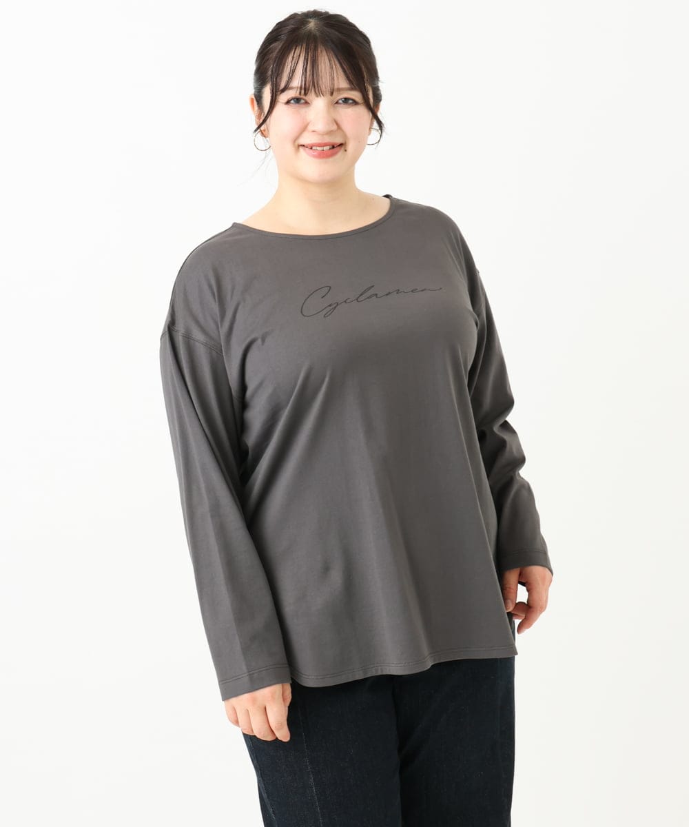 OLKLV17059 eur3(エウルキューブ) 【大きいサイズ】ドロップショルダーコットン長袖Tシャツ ダークグレー(93)