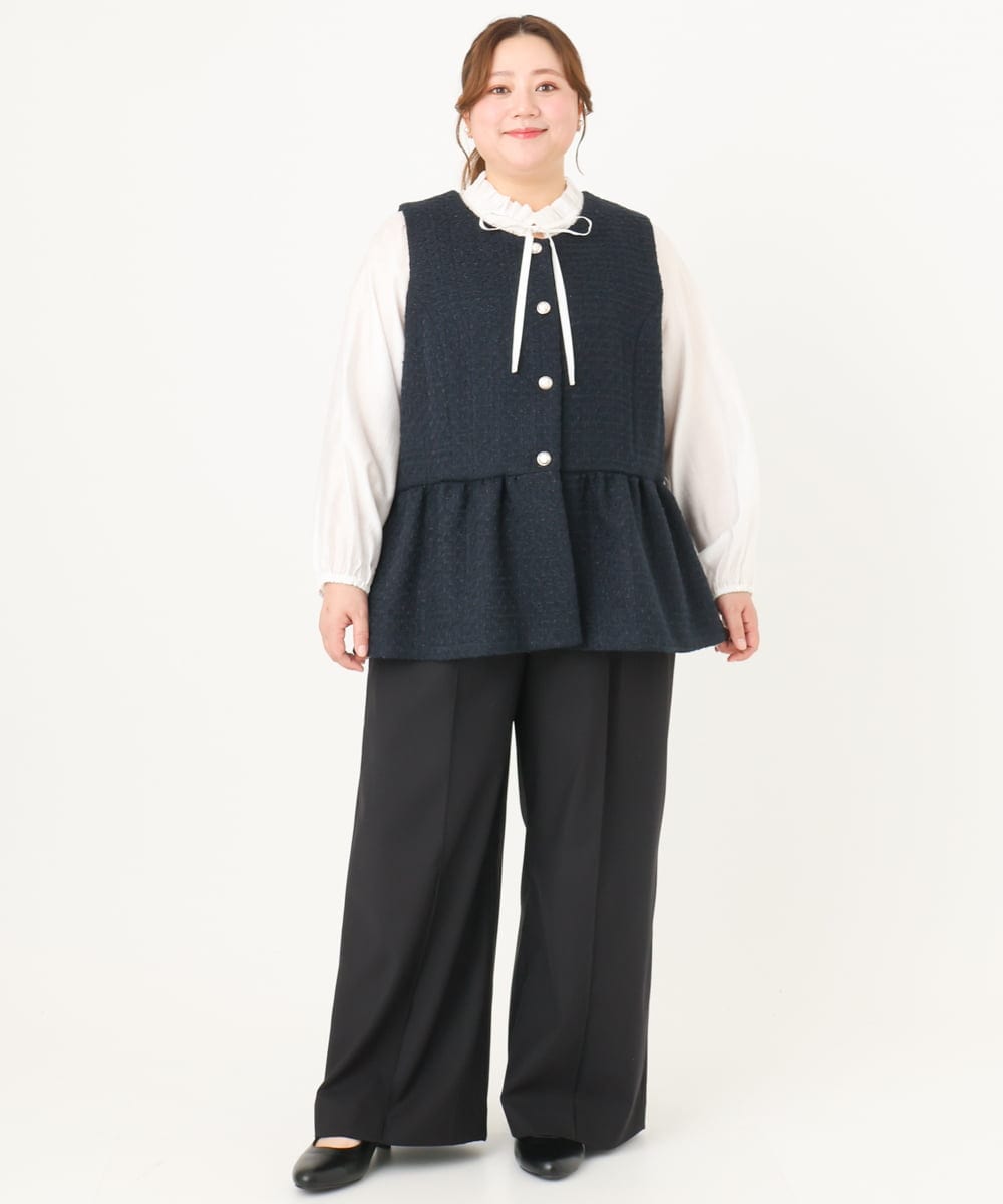 OLLCA08129 eur3(エウルキューブ) 【大きいサイズ】ストレッチワイドパンツ ブラック(94)