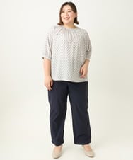 OLLEA22099 eur3(エウルキューブ) 【大きいサイズ】さらさらストレッチワイドパンツ ネイビー(57)