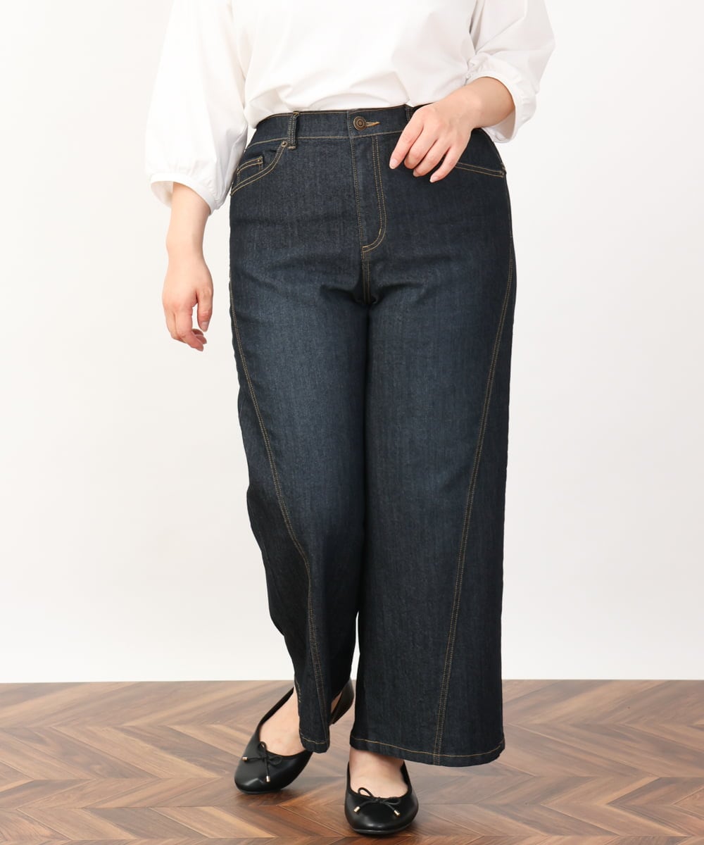 OLLJV03099 eur3(エウルキューブ) 【大きいサイズ】ワイドストレッチデニム ネイビー(57)