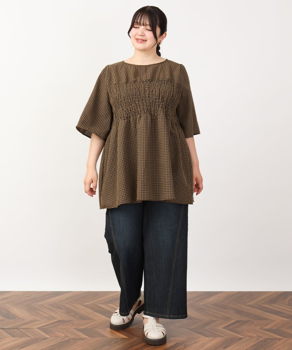 OLLJV03099 eur3(エウルキューブ) 【大きいサイズ】ワイドストレッチデニム ネイビー(57)