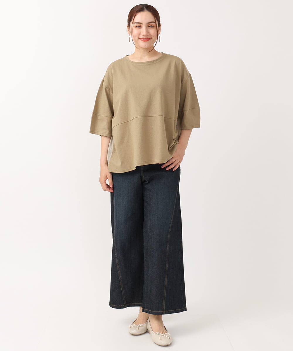 OLLJV03099 eur3(エウルキューブ) 【大きいサイズ】ワイドストレッチデニム ネイビー(57)