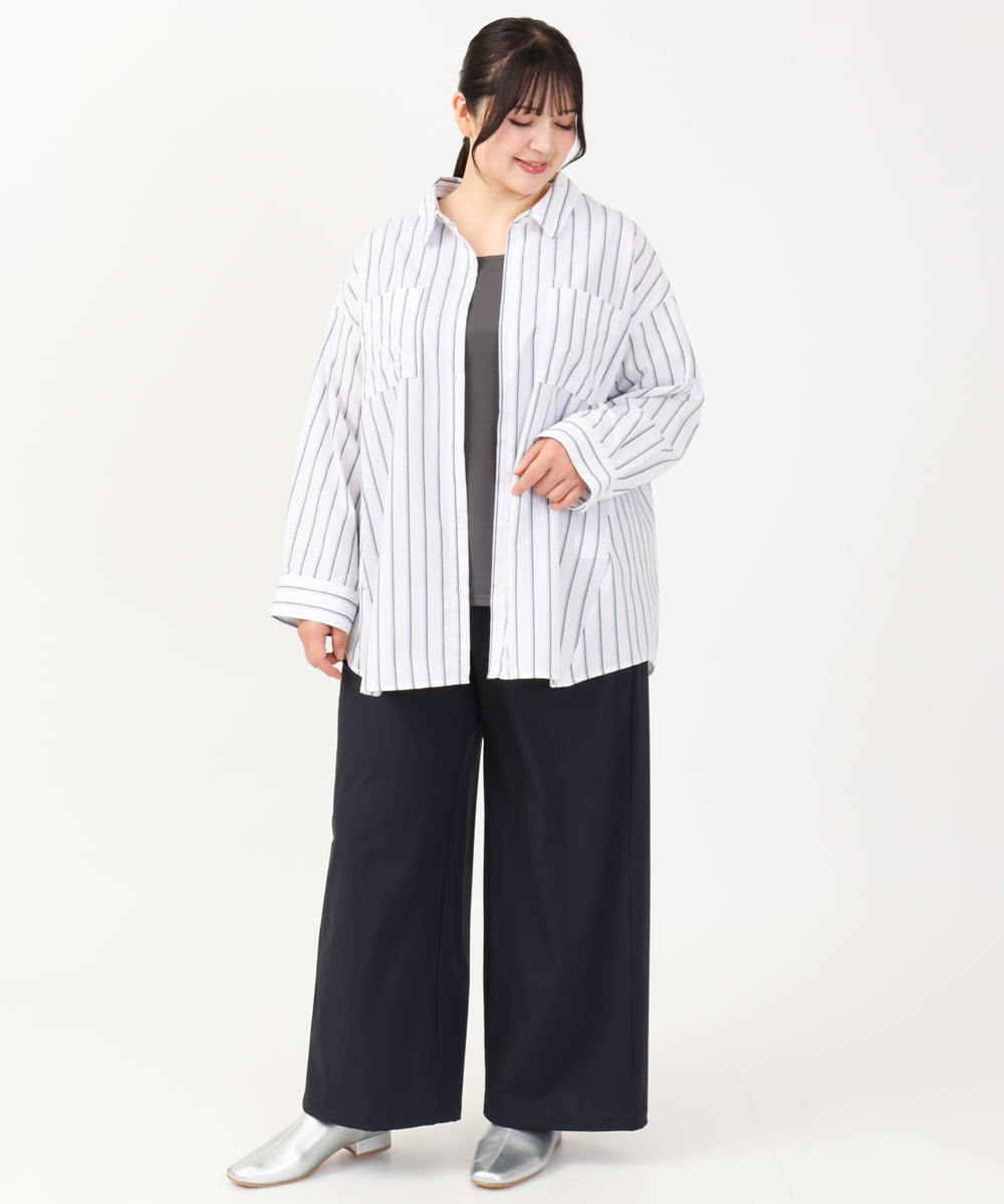 OLLJV23099 eur3(エウルキューブ) 【大きいサイズ/接触冷感】ストレッチワイドパンツ ネイビー(57)