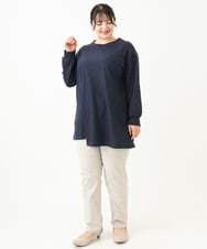 OLLLV31089 eur3(エウルキューブ) 【大きいサイズ】さらさらストレッチストレート裏起毛パンツ グレージュ(89)