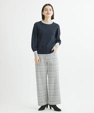 PHLCV12250 GEORGES RECH(小さいサイズ)(メゾン ドゥ サンク)  [日本製]両面起毛ストレッチワイドストレートパンツ ブラック(ストライプ柄)