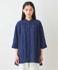 RBBGW05270 HIROKO BIS(ヒロコ ビス) アイレット刺繍デザインチュニックシャツ /洗える ネイビー