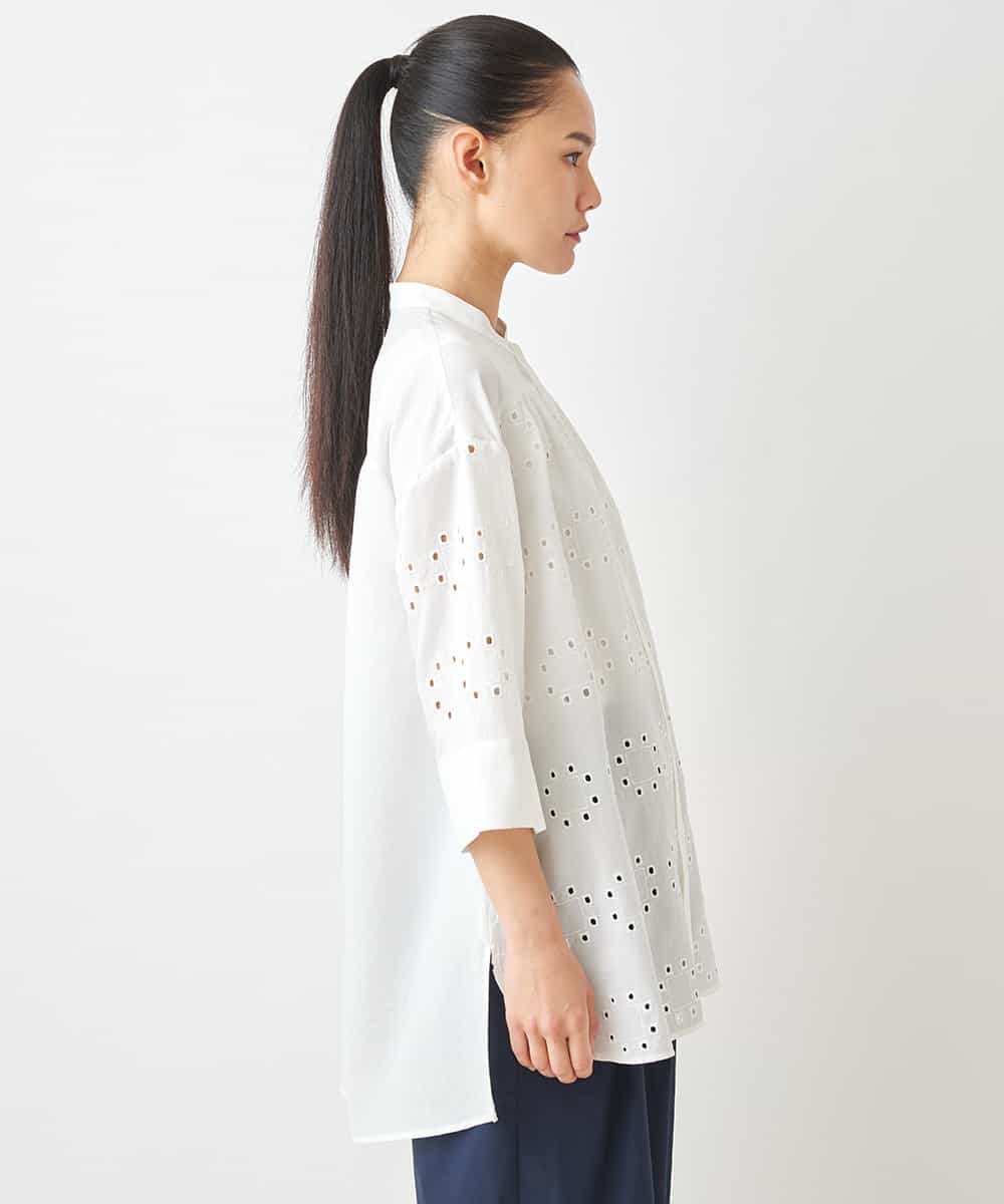 RBBGW05270 HIROKO BIS(ヒロコ ビス) アイレット刺繍デザインチュニックシャツ /洗える ホワイト