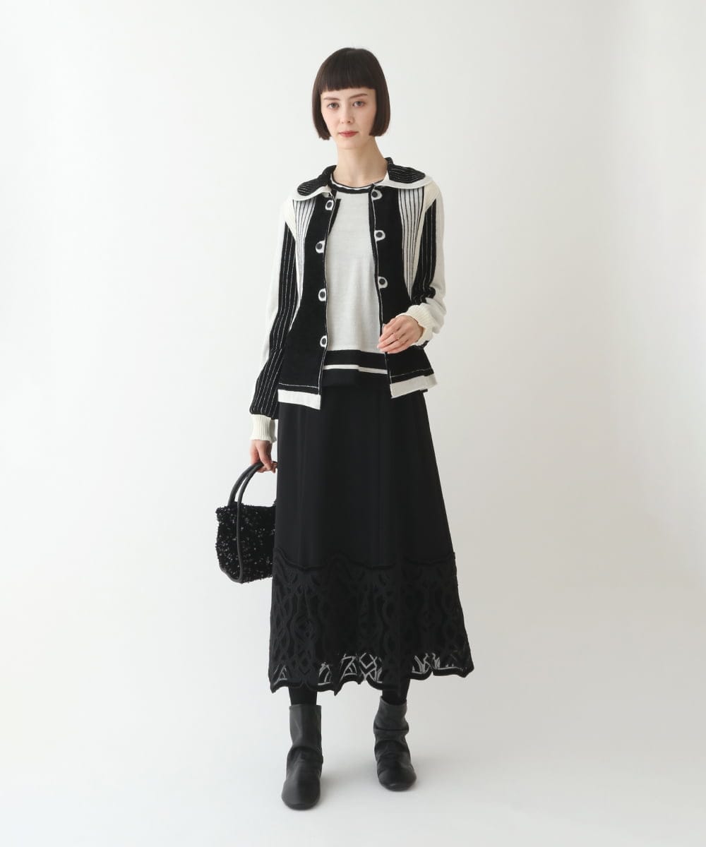 洗える】ベロア刺繍レースフレアスカート(ミモレ丈スカート) | HIROKO