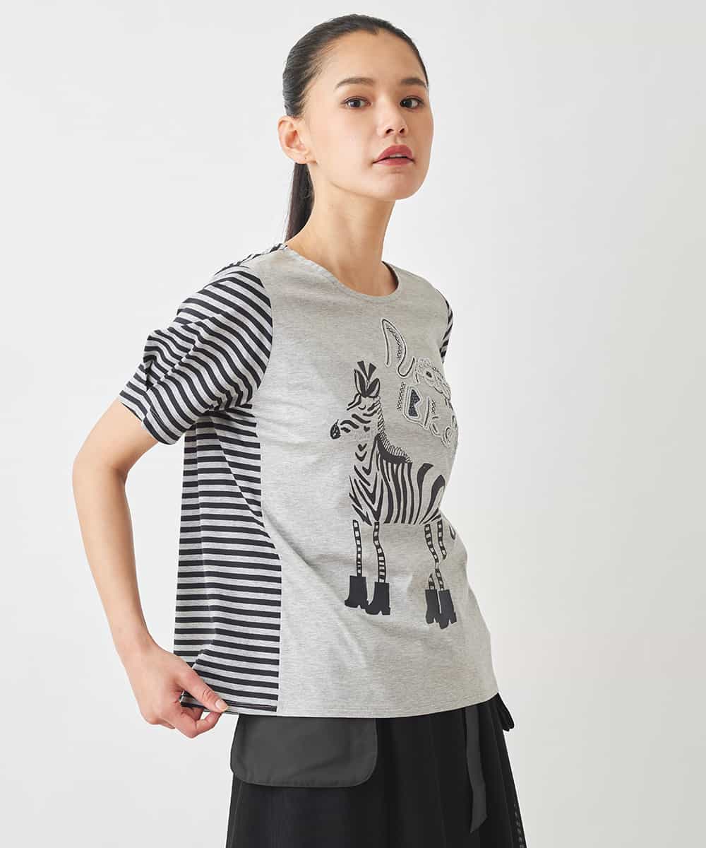 RBKGX01210 HIROKO BIS(ヒロコ ビス) ドレスアッププリントTシャツ /洗える ライトグレー