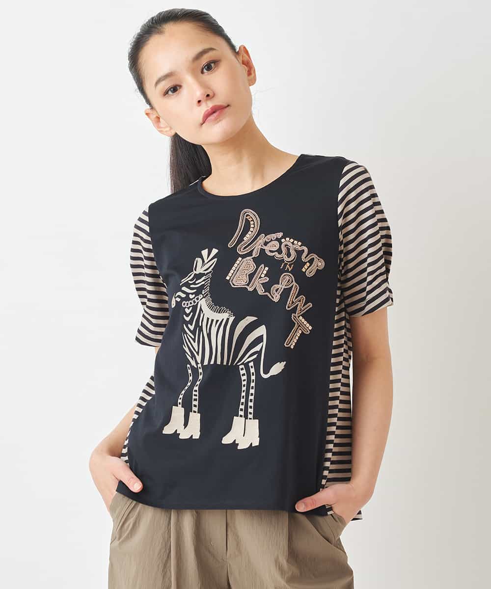 RBKGX01210 HIROKO BIS(ヒロコ ビス) ドレスアッププリントTシャツ /洗える ブラック