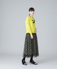 日本製/洗える】チュールアラベスク刺繍デザインスカート(ミモレ丈 