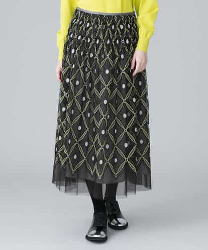 RHHEV12790 HIROKO KOSHINO 【日本製/洗える】チュールアラベスク刺繍デザインスカート
