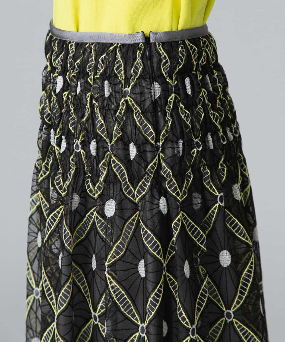 日本製/洗える】チュールアラベスク刺繍デザインスカート(ミモレ丈 
