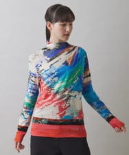 RHKCA02390 HIROKO KOSHINO(ヒロココシノ) コレクションプリントハイネックプルオーバー /日本製/洗える レッド系