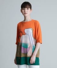 RHPIT58490 HIROKO KOSHINO(ヒロココシノ) 【洗える/日本製】フルーツアートドロップショルダーTシャツ オレンジ