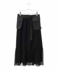 RLHGX11310 HIROKO BIS GRANDE(ヒロコ ビス グランデ) 【大きいサイズ/2WAY】ポケットベルト付きシアーメッシュスカート /洗える ブラック
