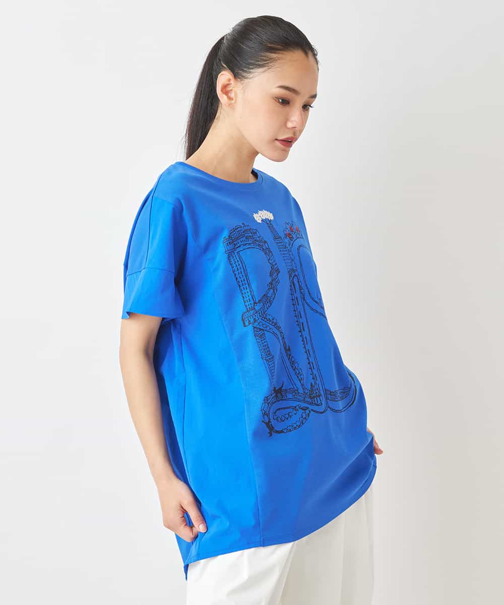 RLKGX03240 HIROKO BIS GRANDE(ヒロコ ビス グランデ) 【大きいサイズ】グラフィカルプリントTシャツ /洗える ブルー