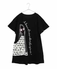 RLKGX04250 HIROKO BIS GRANDE(ヒロコ ビス グランデ) 【大きいサイズ】デザインプリントチュニックTシャツ /洗える ブラック