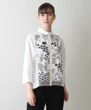 RSBGW05450 TRUNK HIROKO KOSHINO(ヒロココシノ) 幾何学ロゴジャカードジョイントデザインシャツ/日本製/洗える ホワイト