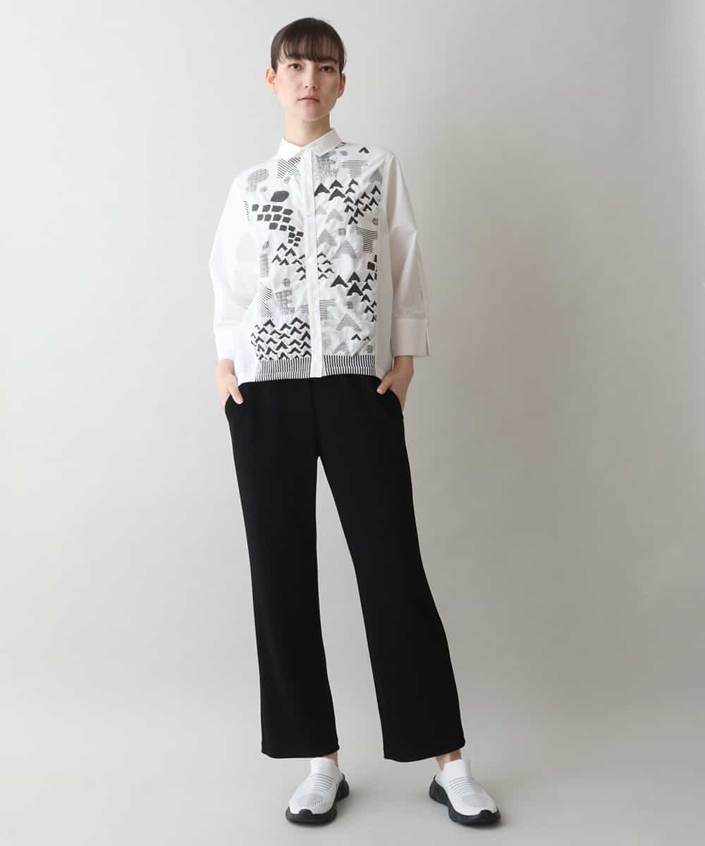 RSBGW05450 TRUNK HIROKO KOSHINO(ヒロココシノ) 幾何学ロゴジャカードジョイントデザインシャツ/日本製/洗える ホワイト