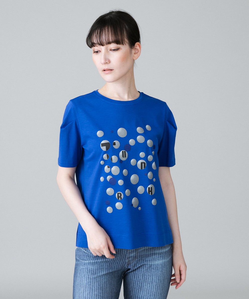 RSKHW05240 TRUNK HIROKO KOSHINO(ヒロココシノ) ドットロゴプリントTシャツ/日本製/洗える ブルー