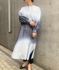 グラデーション染め ロングシャツワンピース[ダブルネームライン